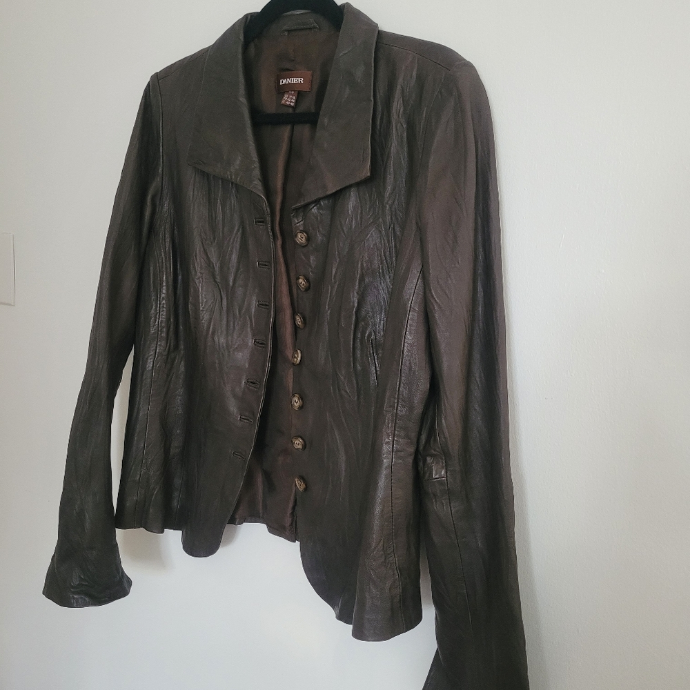 Danier Chocolate Brown Vintage Genuine Leather Jacket Blazer Womens Size M - Picture 6 of 13